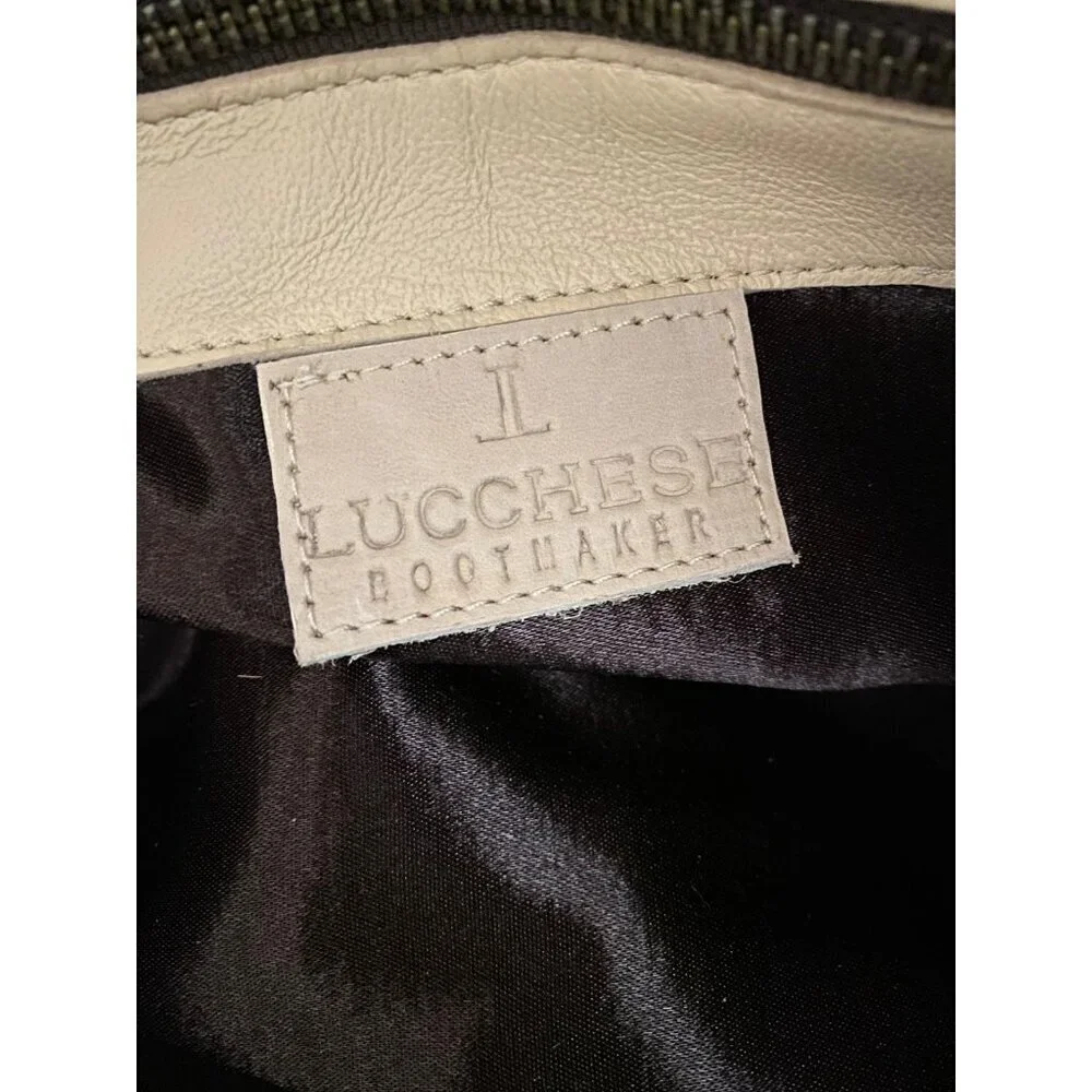 Lucchese Antelope Leather East West Tote Bag Crossbody Marble Ivory Travel Bag - Picture 10 of 16